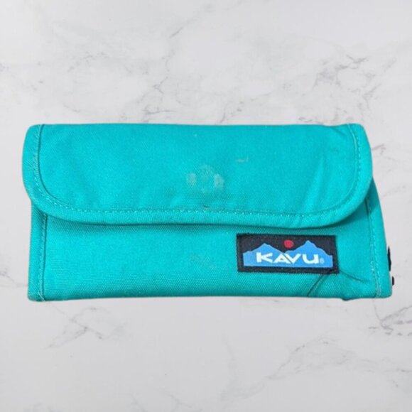 Kavu Big Spender Tri-Fold Cotton Canvas Wallet Teal - Picture 1 of 15